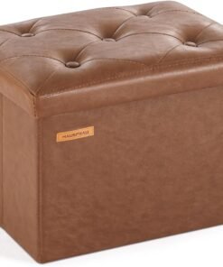 31.5 Inches Ottoman with Storage Bench, Folding Ottoman Bench Small Foot Rest Stool, Bedroom Bench with Flipping Lid, Linen Dark Gray