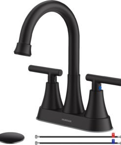 Bathroom Faucets for Sink 3 Hole,  4 inch Matte Black with Pop-up Drain and 2 Supply Hoses, Stainless Steel Lead-Free 2-Handle Centerset Faucet for Sink Vanity