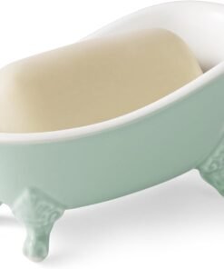 6.1" Vintage Ceramic Mini Decorative Clawfoot Bathtub Bar Soap Dish, Kitchen Sponge Holder and Shower Tray for Bathroom, 1 Pack (Bright Teal)