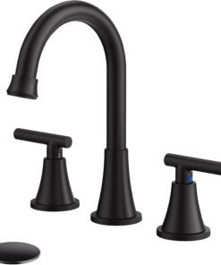 Bathroom Faucets for Sink 3 Hole,  Matte Black Bathroom Sink Faucet with Pop-up Drain and Supply Lines, Stainless Steel Lead-Free Widespread Faucet for Vanity RV Farmhouse Sink