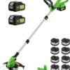 20V 12" Cordless String Trimmer With 2 X 4.0ah Battery and Charger, Electric Grass Trimmer Battery Powered Eater String, Edger Lawn Tool Grass Cutter With 8pcs Line, Lawn Mover For Yard, Garden, Green