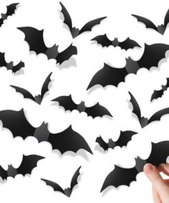 ? 140Pcs Bats Halloween Decorations Party Supplies, Realistic PVC 3D Black Scary Bat Stickers for Creepy Home Decor Halloween Party Decorations DIY Wall Window Decal Bathroom Indoor