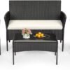 | 4-Piece Patio Furniture Set | Black | Outdoor Wicker Furniture with Coffee Table | Modern Rattan Chairs Conversation Set | Outdoor Seating | Weather-Resistant | for Porch, Garden, Lawn