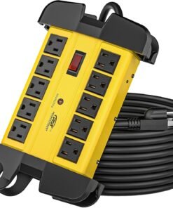 10-Outlets Heavy Duty Power Strip Metal Surge Protector with 15 Amps, 15-Foot Power Cord 2800 Joules for Garden, Kitchen, Office, School, ETL Listed(3165047) (10-Outlet, Yellow)