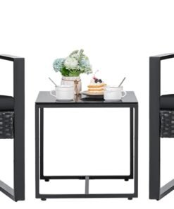3 Pieces Patio Set Outdoor Wicker Furniture Sets Modern Rattan Chair Conversation Sets with Coffee Table for Yard and Bistro (Black)