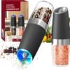 Gravity Electric Salt and Pepper Grinder Set Automatic Salt and Pepper Grinder Set with LED Light, Battery Operated, Adjustable Coarseness, Large Capacity, for Home Kitchen BBQ