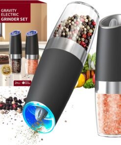 Gravity Electric Salt and Pepper Grinder Set Automatic Salt and Pepper Grinder Set with LED Light, Battery Operated, Adjustable Coarseness, Large Capacity, for Home Kitchen BBQ